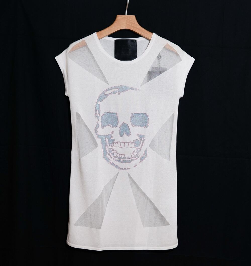 Philipp Plein Vintage White Transparent "Acid Skull" T-Shirt (S/S 2014 Runway)